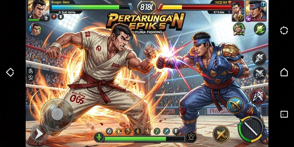 Screenshot utama 8180 menunjukkan pertarungan seru dengan efek visual yang menarik.