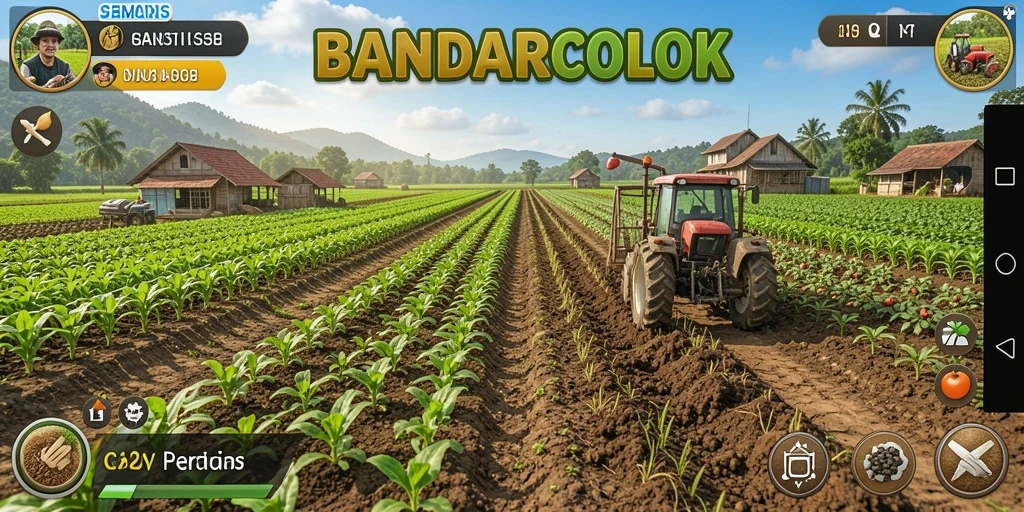 Screenshot gameplay BANDARCOLOK yang menunjukkan aktivitas pertanian.