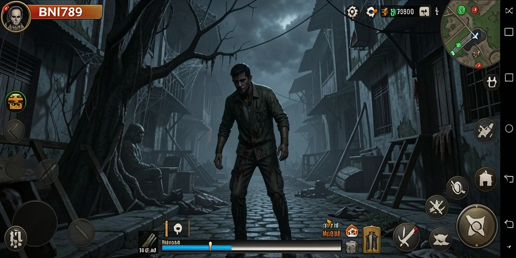 Tangkapan layar BNI789 menampilkan suasana menakutkan dan gameplay yang mendebarkan.
