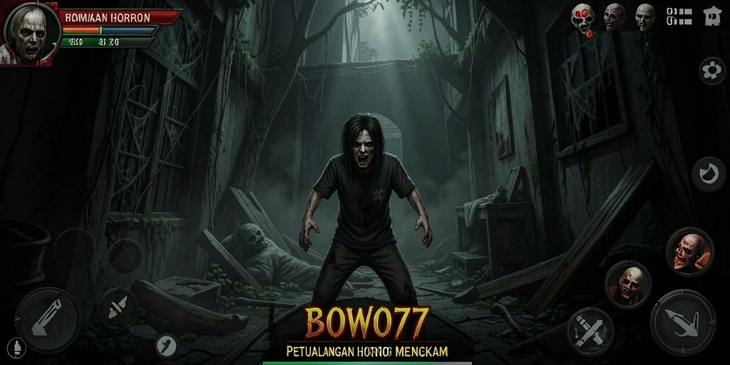 Gameplay BOWO77 menampilkan suasana mencekam yang penuh terror.
