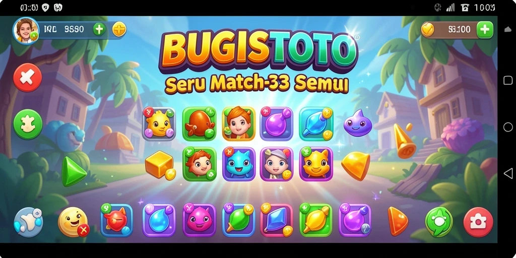 Tangkapan layar gameplay BUGISTOTO dengan pola Match-3 yang menantang.