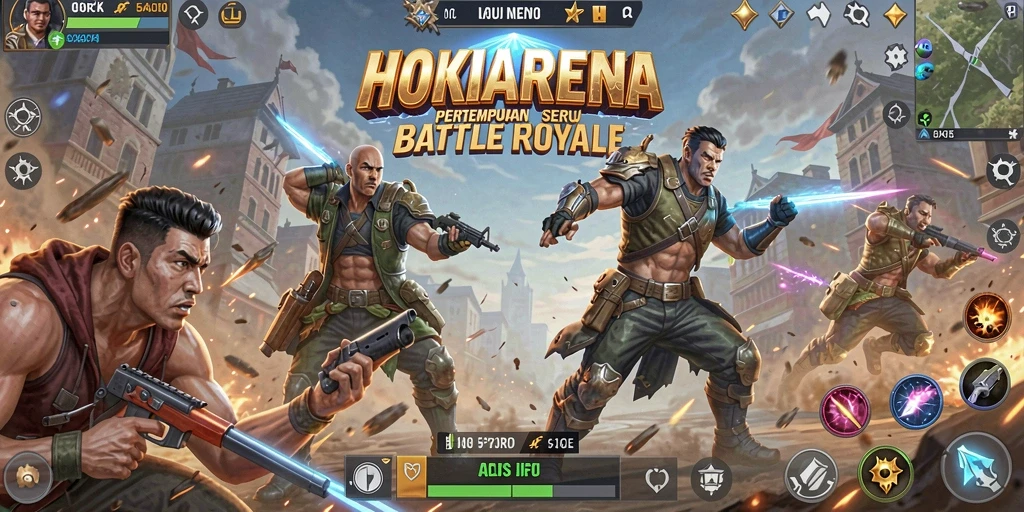 Tangkapan layar gameplay HOKIARENA yang mendebarkan di pertarungan Battle Royale.