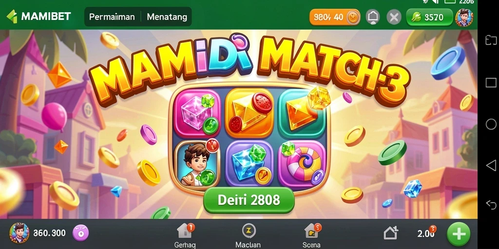 Screenshot gameplay MAMIBET yang menunjukkan aksi Match-3 seru.