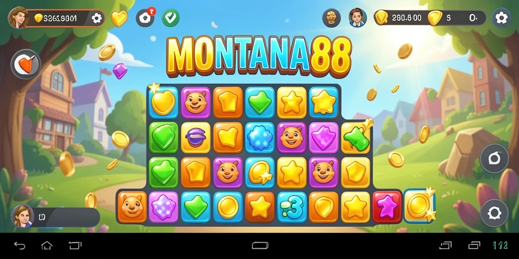 Tangkapan layar MONTANA88 menampilkan aksi match-3 yang seru dan penuh warna.