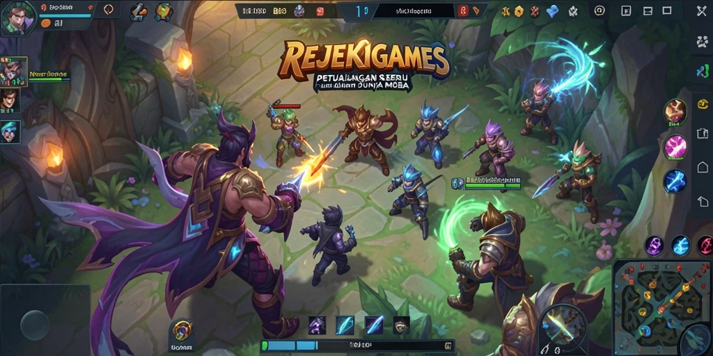 Tangkapan layar aksi epik dalam permainan REJEKIGAMES MOBA.