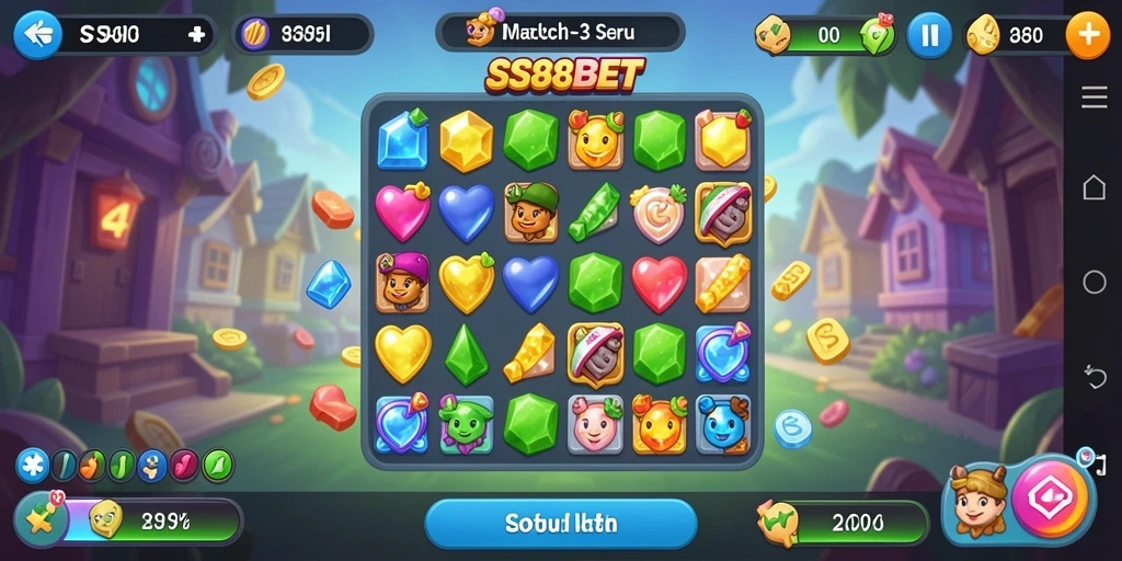 Tampilan gameplay seru dari SS88BET dalam aksi Match-3.